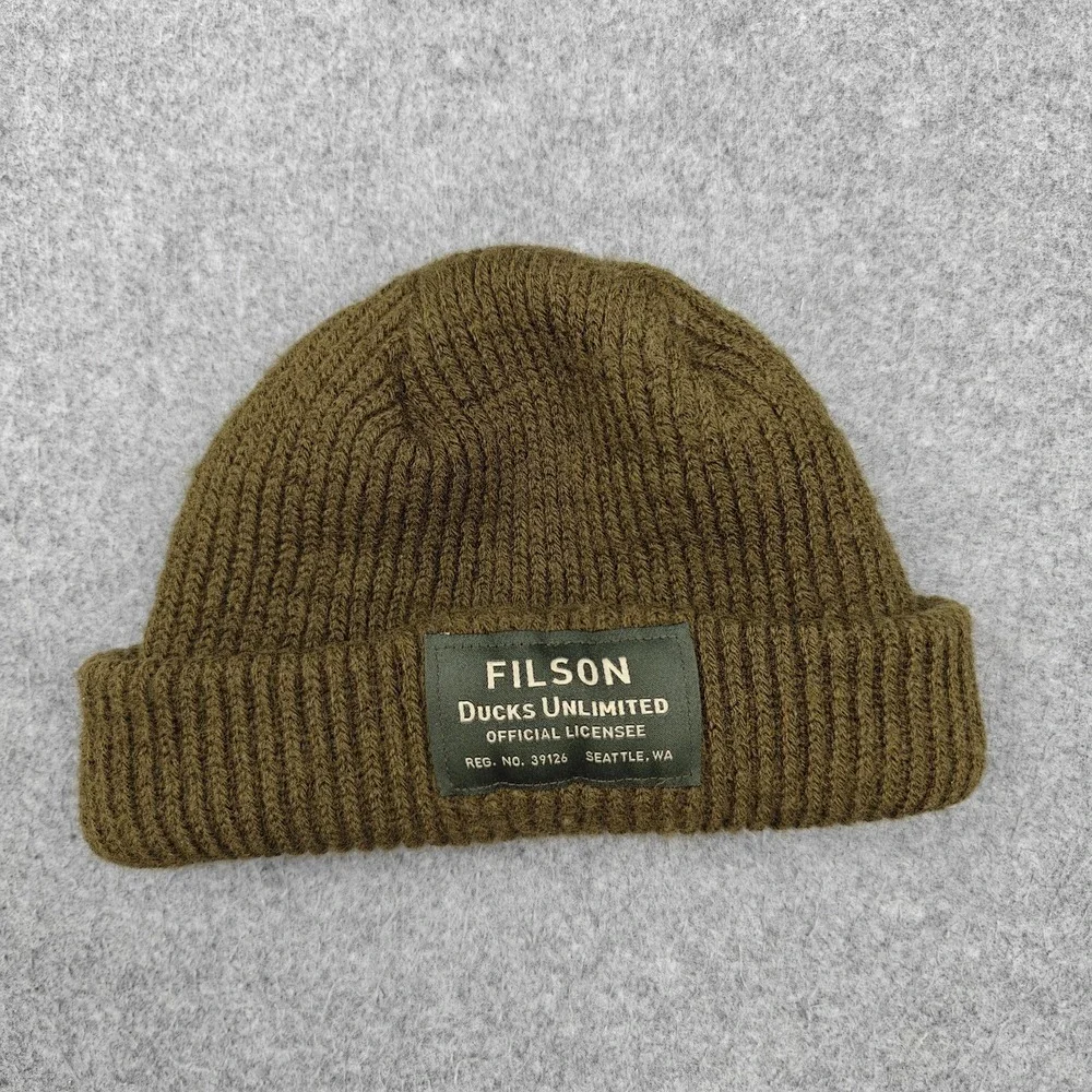 Filson Hat Beanie Ducks Unlimited One Size Boys Olive Wool Knit USA Outdoor
